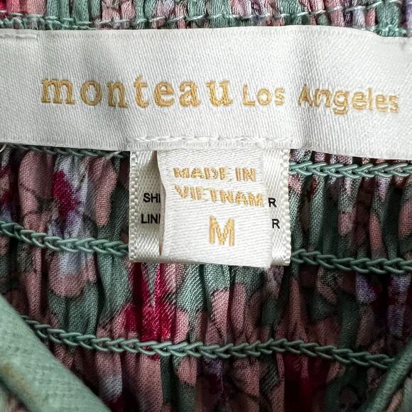 Monteau Dress Women M Pink Green Floral Maxi Sleeveless Boho Cottagecore Prairie - Picture 4 of 6